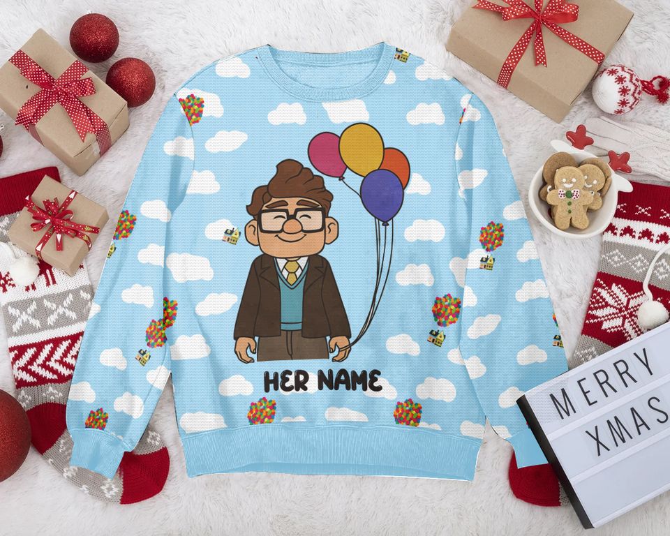 “Up Balloons House†Personalized Couple funny Valentine Sweater - Image 9