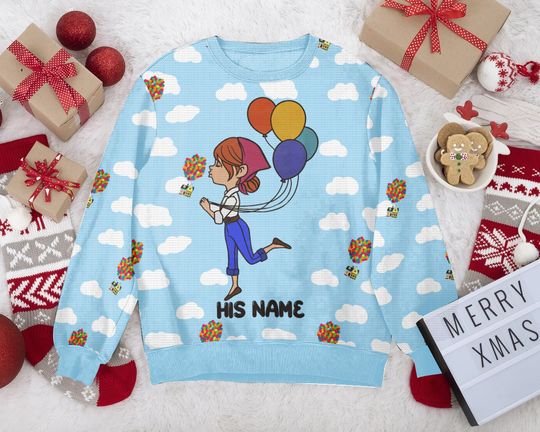“Up Balloons House†Personalized Couple funny Valentine Sweater - Image 14
