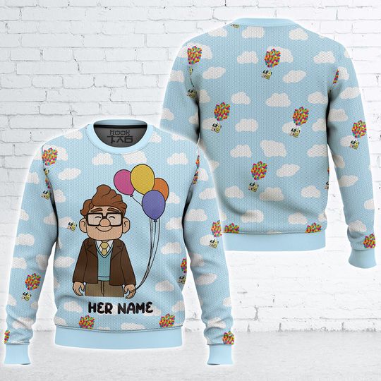 “Up Balloons House†Personalized Couple funny Valentine Sweater - Image 11