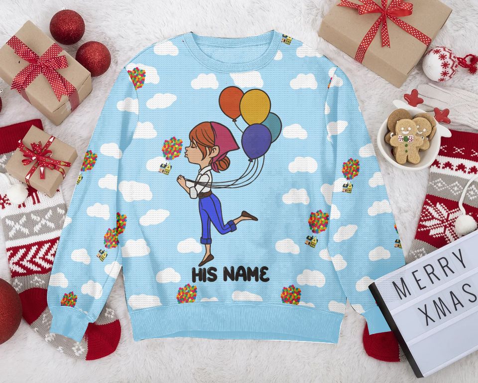 “Up Balloons House†Personalized Couple funny Valentine Sweater - Image 5