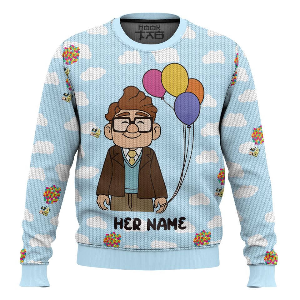“Up Balloons House†Personalized Couple funny Valentine Sweater - Image 4