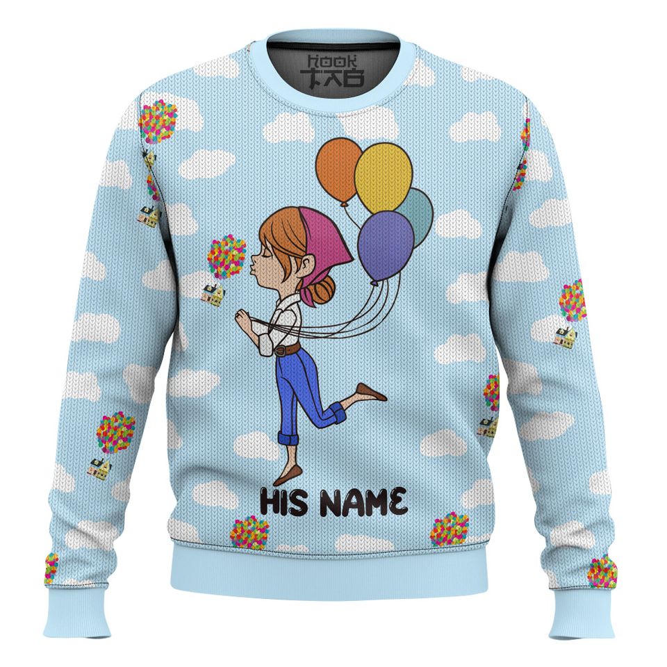 “Up Balloons House†Personalized Couple funny Valentine Sweater - Image 8
