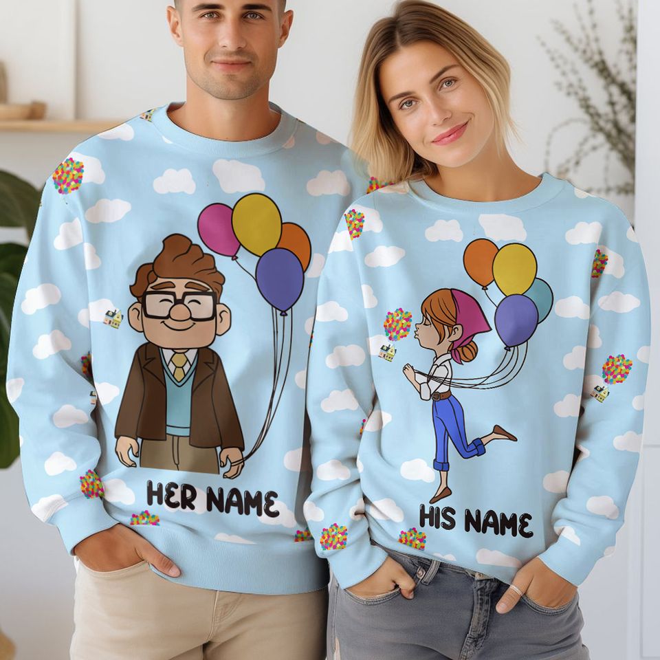 Ã¢â‚¬Å“Up Balloons HouseÃ¢â‚¬Â Personalized Couple funny Valentine Sweater