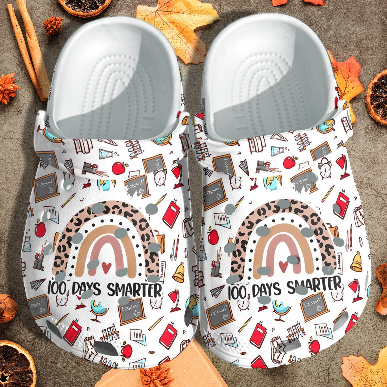 100 Days Smarter Rainbow Leopard Shoes Crocbland Clog Gift