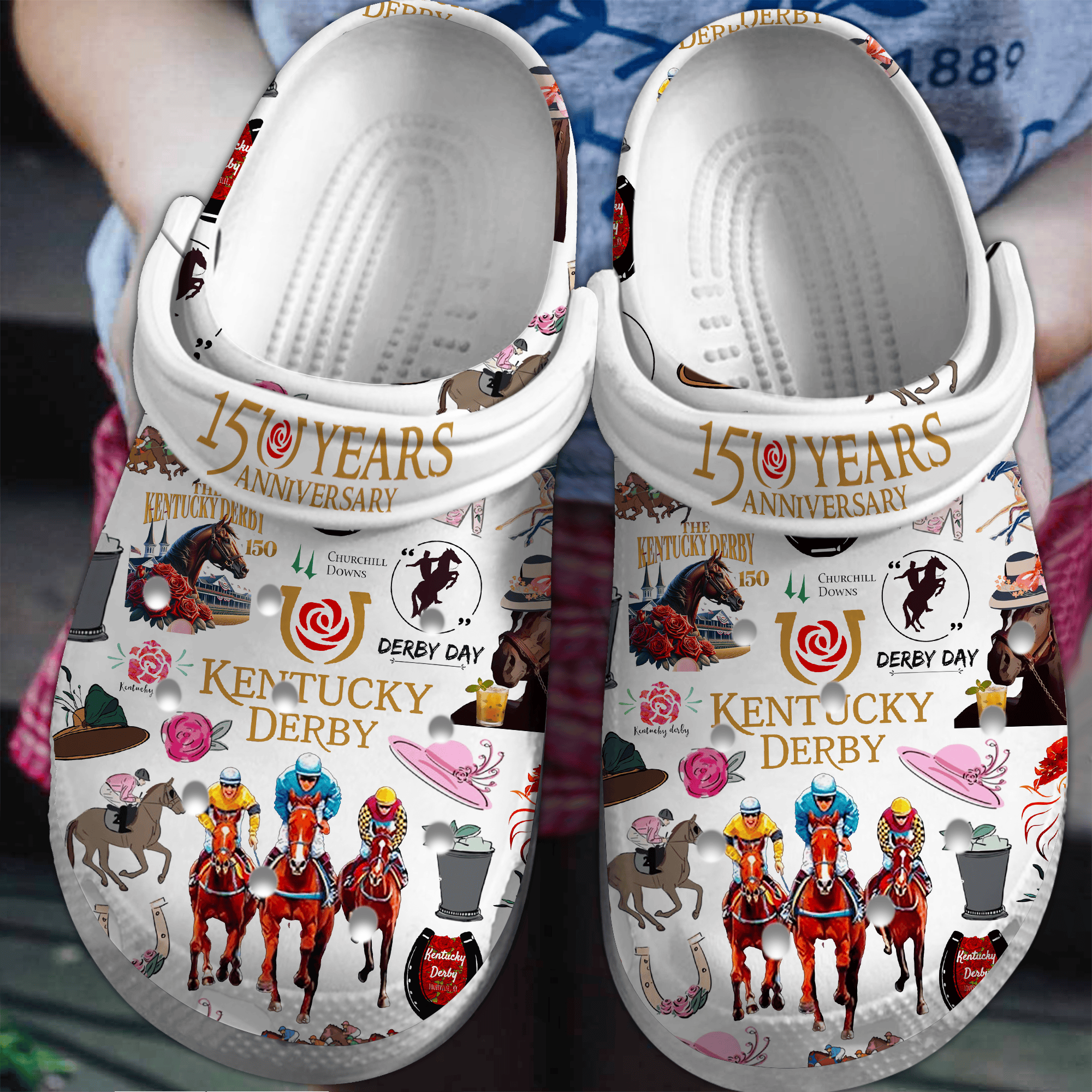 15 Years Anniversary Kentucky Derby Sport Crocs Crocband Clogs Shoes Comfortable For Men Women and Kids