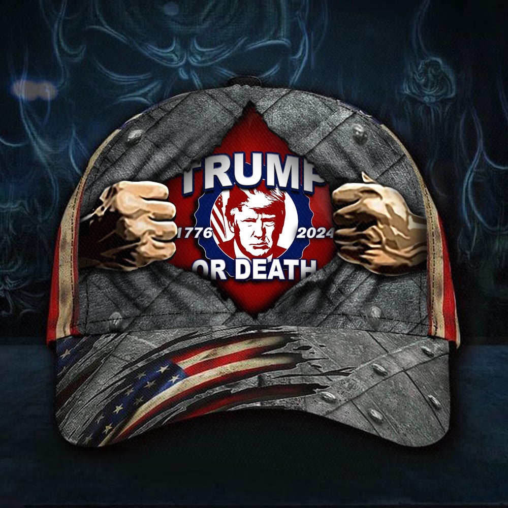 1776 2024 Trump Or Death Hat Vintage American Flag Donald Trump Mugshot Merch Trucker Hats Custom Hats Gifts For Men & Women