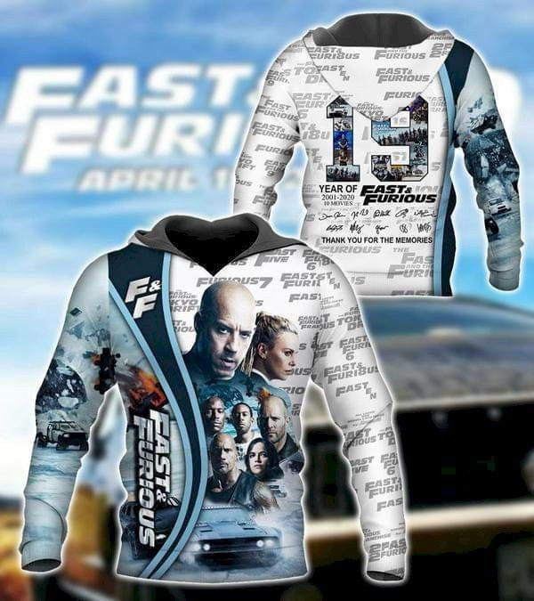 19 Years Of Fast And Furious All Cast Signatures 3D All Over Print Hoodie, Zip Hoodie