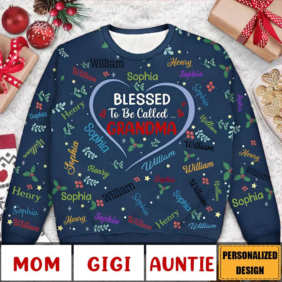 2024 New Release Blessed To Be Called Grandma Nana-Personalized Unisex Ugly Sweater - Image 2
