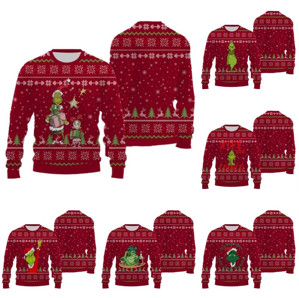 2024 New Round Neck Pullover Long Sleeves Cartoon funny character Ugly Christmas Sweater