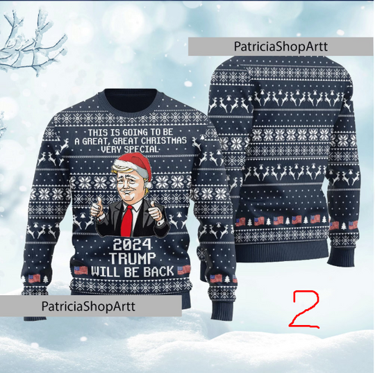 2024 Trump Will Be Back Christmas Sweater, Humorous Trump Ugly Christmas Sweater - Image 8