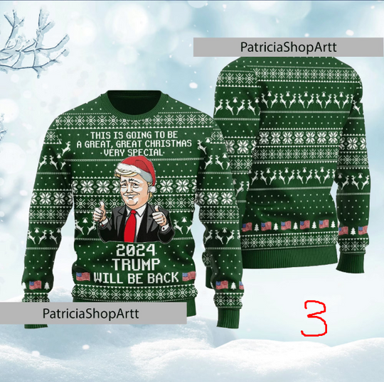 2024 Trump Will Be Back Christmas Sweater, Humorous Trump Ugly Christmas Sweater - Image 9