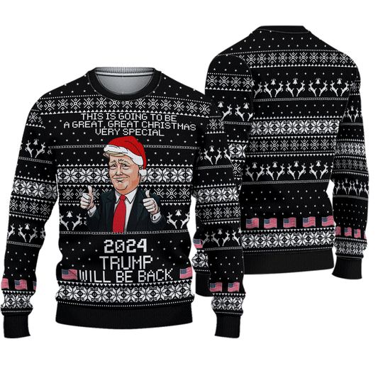 2024 Trump Will Be Back Christmas Sweater, Humorous Trump Ugly Christmas Sweater - Image 7