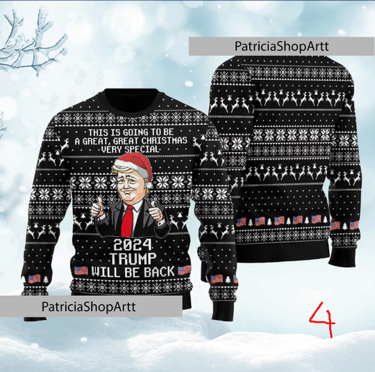 2024 Trump Will Be Back Christmas Sweater, Humorous Trump Ugly Christmas Sweater - Image 10