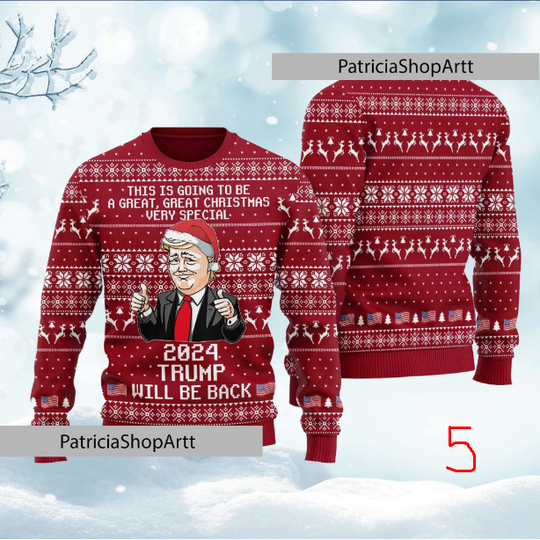 2024 Trump Will Be Back Christmas Sweater, Humorous Trump Ugly Christmas Sweater - Image 11