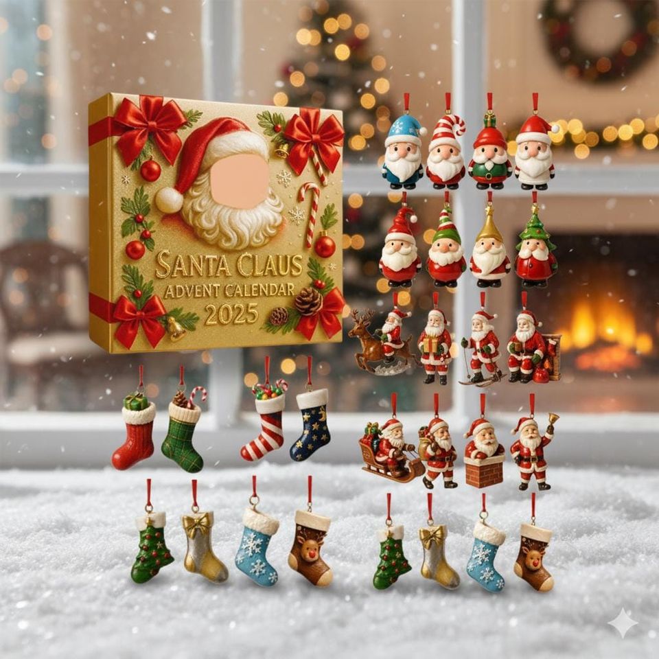2025 Advent Calendar Christmas Ornaments, Santa Claus Acrylic Decor Set, Festive Gift