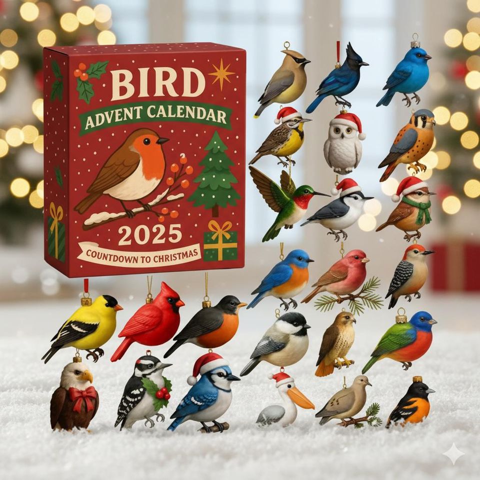 2025 Bird Advent Calendar, Flat 2D Acrylic Christmas Ornament Set Featuring Acrylic Ornament 2D Flat