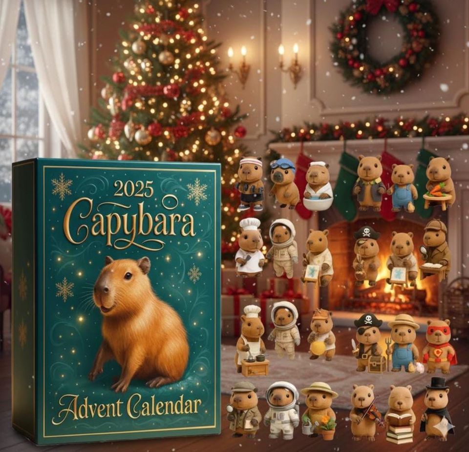 2025 Capybara Acrylic Advent Calendar, 24 Christmas 2D Decorations & Collectible Figures