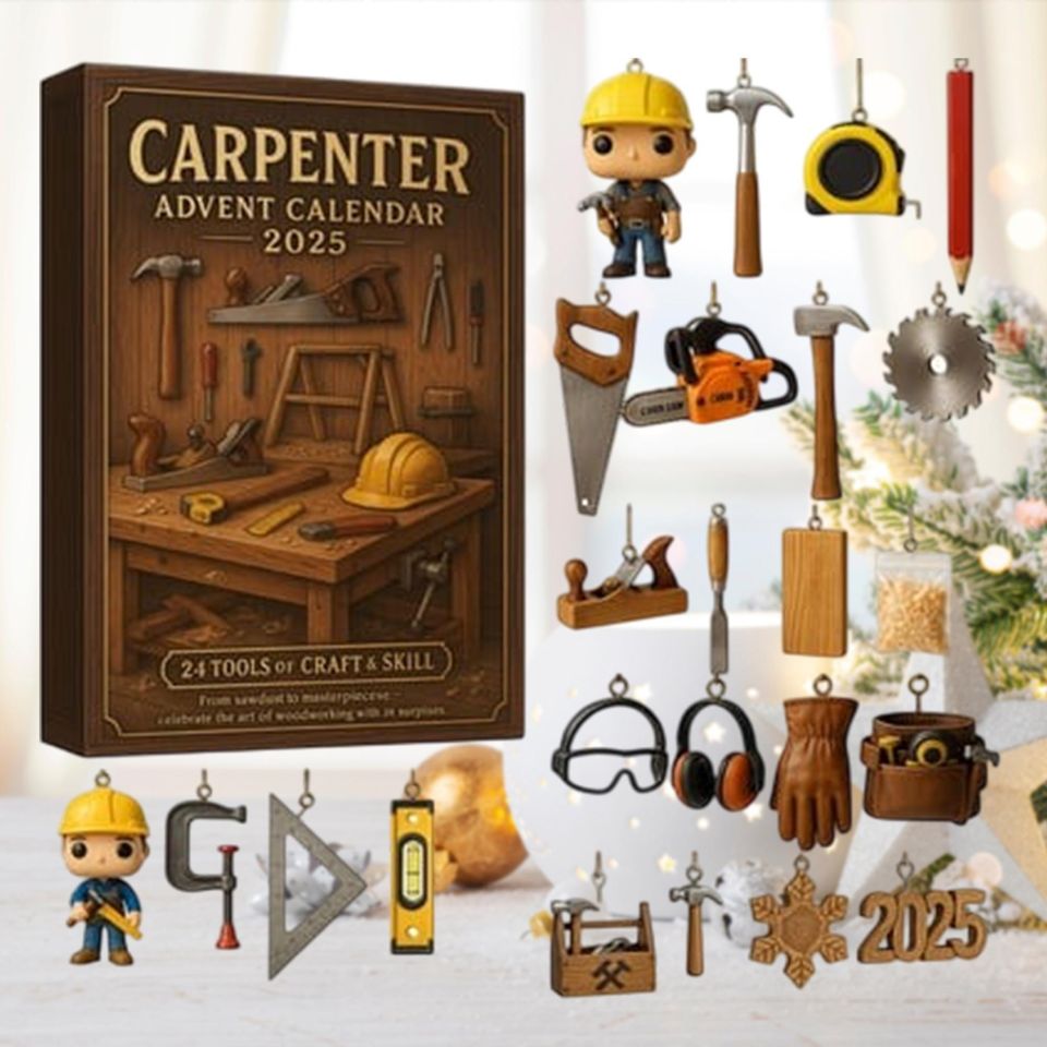 2025 Carpenter Advent Calendar, Woodworking Tools Ornaments, Handyman Gift, Christmas Countdown, Builder Decor, Craftsmanship Gift