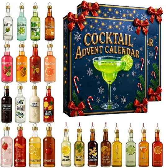 2025 Cocktail Advent Calendar - 24 Days Whiskey & Cocktail Countdown with 2D Acrylic Ornaments Set - Image 7