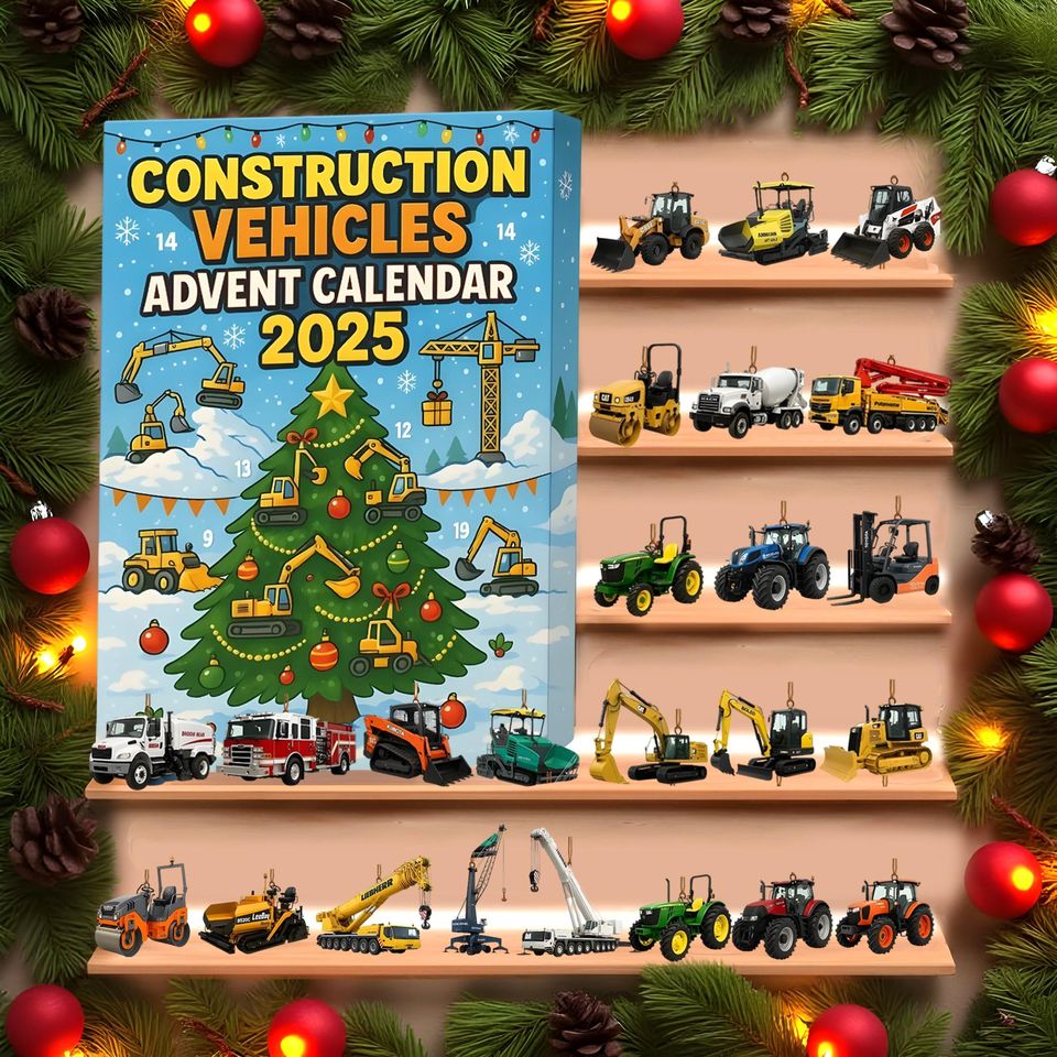 2025 Construction Vehicles Advent Calendar, Excavator Mini Truck Toys, Holiday Kids Countdown Gift Set