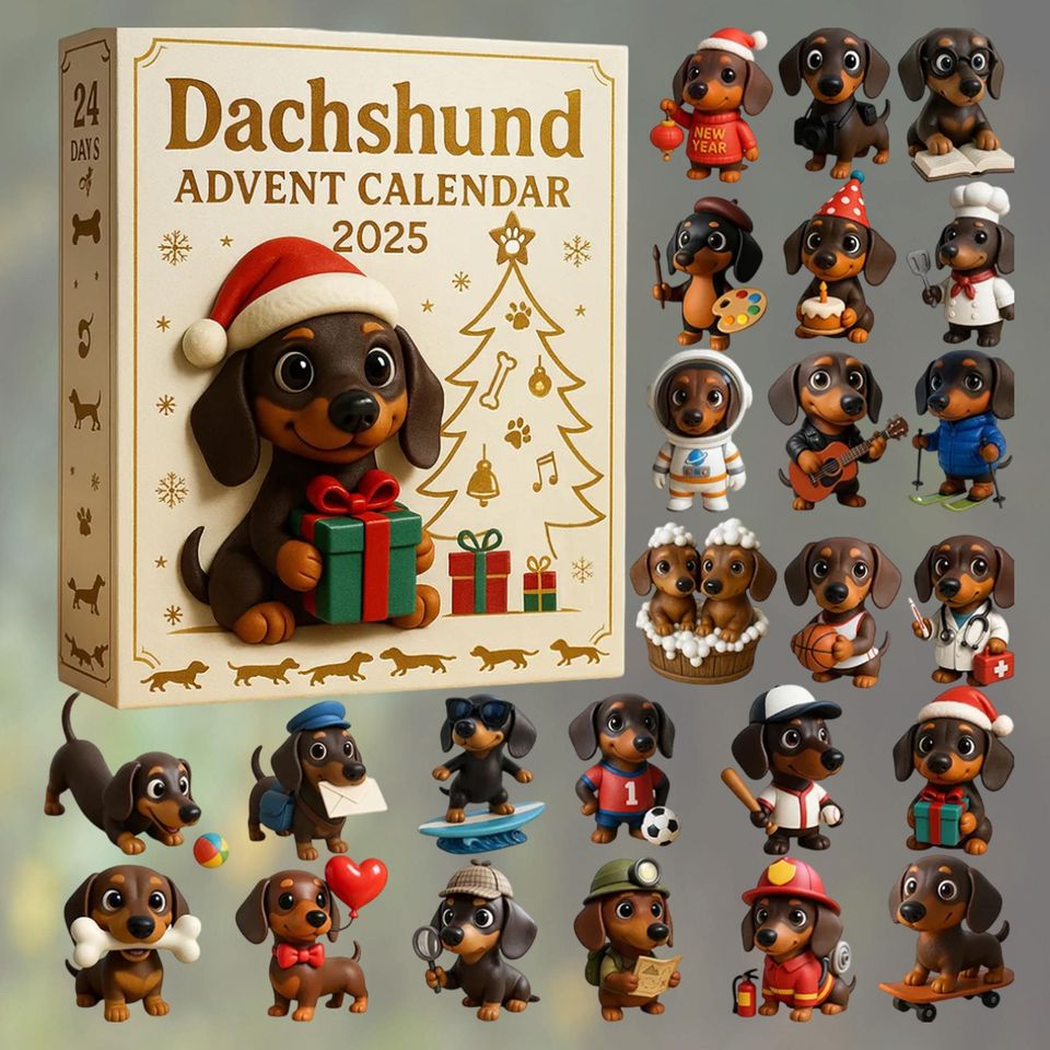 2025 Dachshunds 24 Days Christmas Countdown Calendar, Dachshunds Figure Ornaments, Xmas Advent Calendar