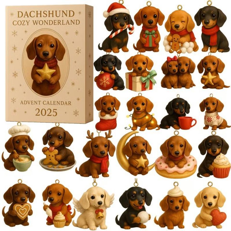 2025 Dachshunds 24 Days Christmas Countdown Calendar, Dachshunds Figure Ornaments, Xmas Advent Calendar