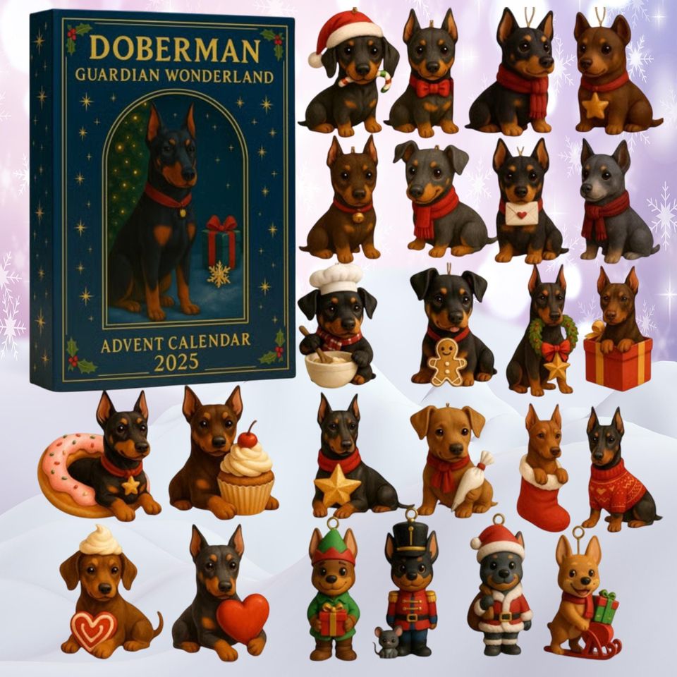 2025  Doberman 24 Days Christmas Countdown Calendar,  Doberma Figure Ornaments, Xmas Advent Calendar, Xmas Gifts for Dog Lovers