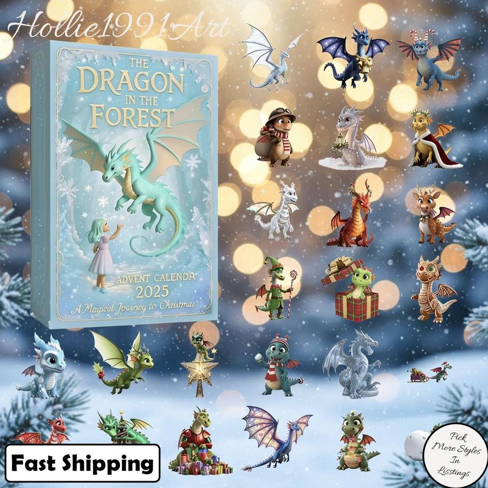 2025 Dragon in the Forest Advent Calendar, Flat 2D Acrylic Fantasy Creature Ornaments, Tree Hanging Decor Gift