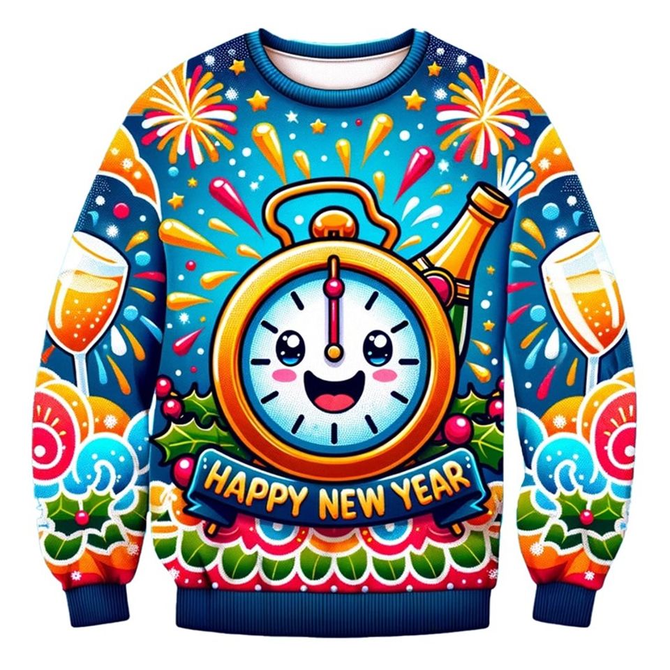 2025 Happy New Year Sweatshirt 3D Print, New Year's Ugly Sweatshirt