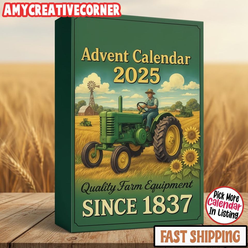 2025 John Dee Advent Calendar | 24 Farm Tractor Ornaments (2D Acrylic) | Vintage Christmas Decor