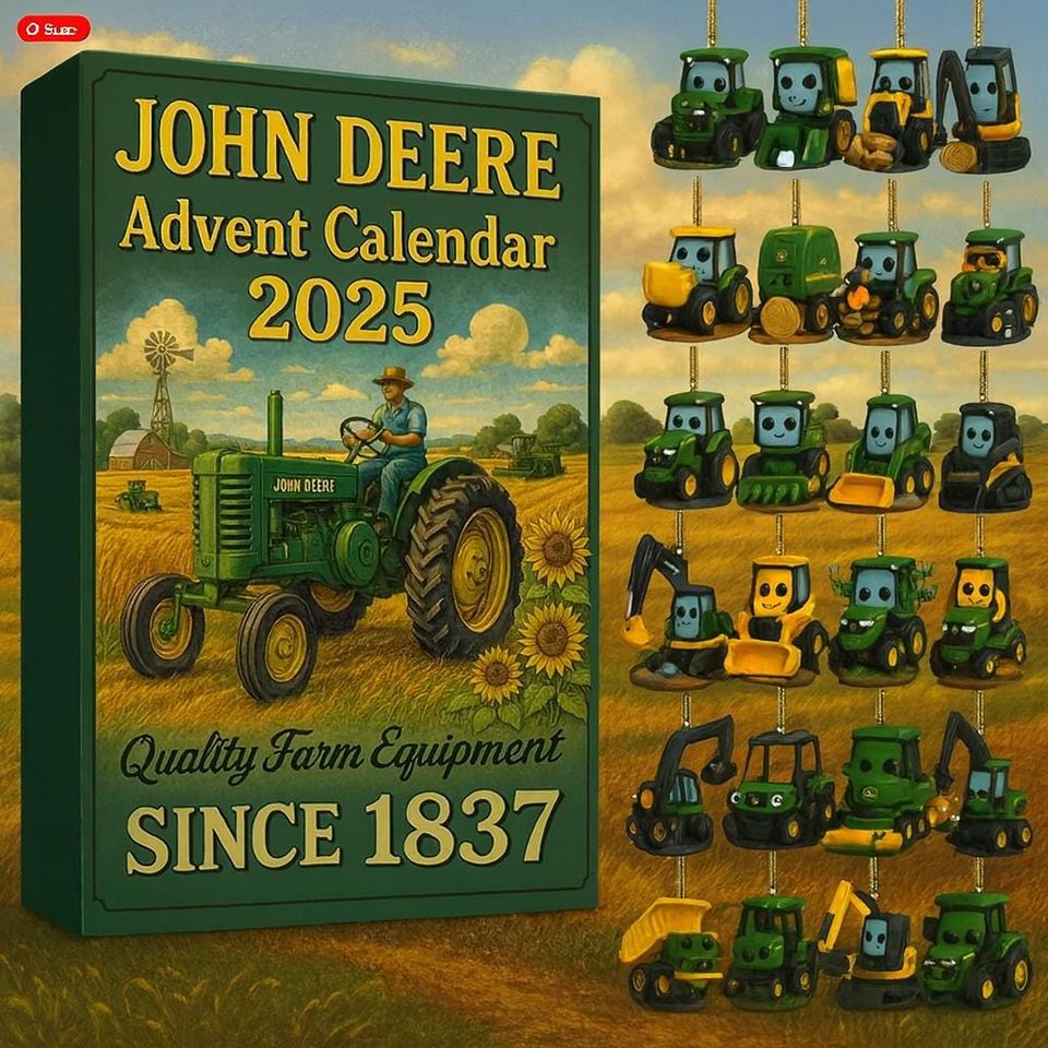 2025 John Dee Advent Calendar, 24 Farm Tractor Ornaments (2D Acrylic), Vintage Christmas Decor