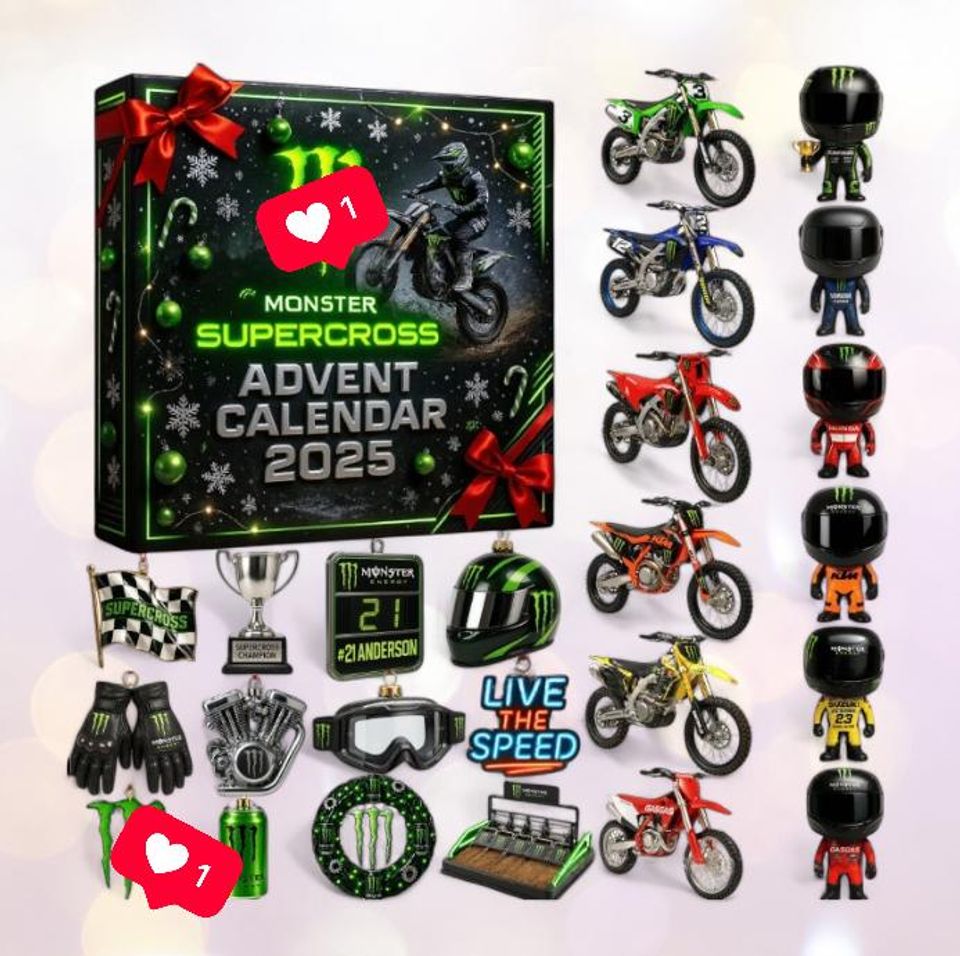 2025 M0nster Supercross Advent Calendar | 24 Acrylic Bike & Racer Ornaments | Motocross Christmas Gift | Dirt Bike Countdown Decor
