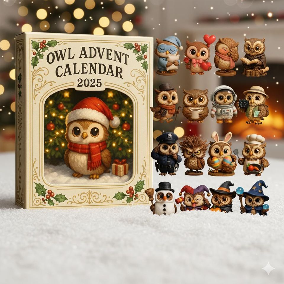 2025 Owl Advent Calendar, Flat 2D Acrylic Christmas Ornament Set Acrylic Ornament 2D Flat