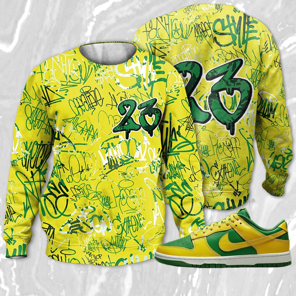 23 Hiphop 3D Graffiti Pattern Sweatshirt Match Dunk Low Reverse Brazil