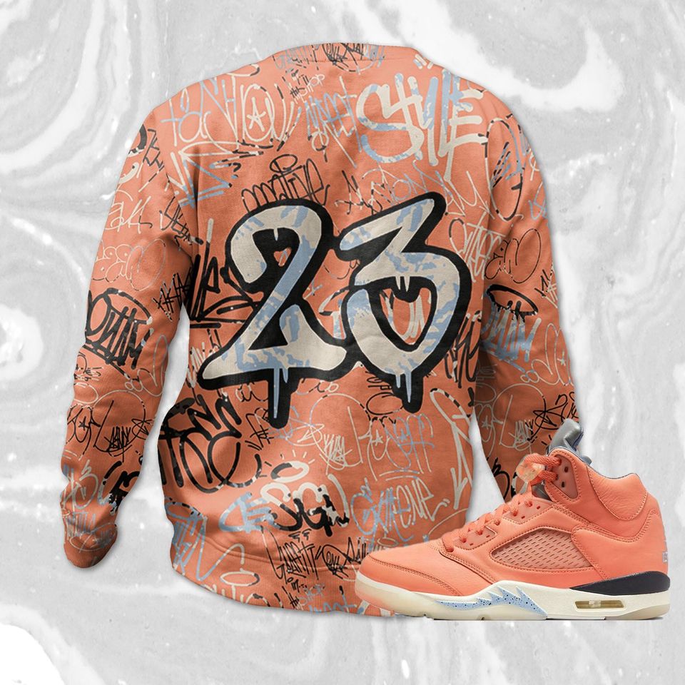 23 Hiphop 3D Graffiti Pattern Sweatshirt Match Jordan 5 DJ Khaled Crimson Bliss, Art 23 Hiphop match Sweatshirt 3D - Image 3