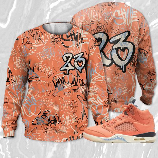 23 Hiphop 3D Graffiti Pattern Sweatshirt Match Jordan 5 DJ Khaled Crimson Bliss, Art 23 Hiphop match Sweatshirt 3D - Image 6