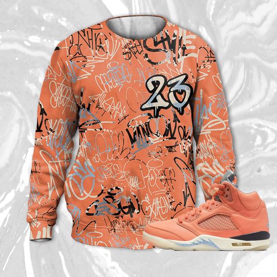 23 Hiphop 3D Graffiti Pattern Sweatshirt Match Jordan 5 DJ Khaled Crimson Bliss, Art 23 Hiphop match Sweatshirt 3D - Image 7