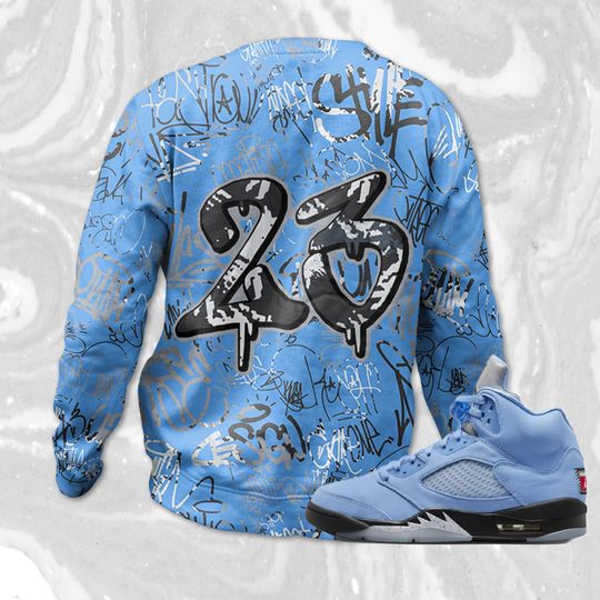 23 Hiphop 3D Graffiti Pattern Sweatshirt Match Jordan 5 University Blue - Image 8