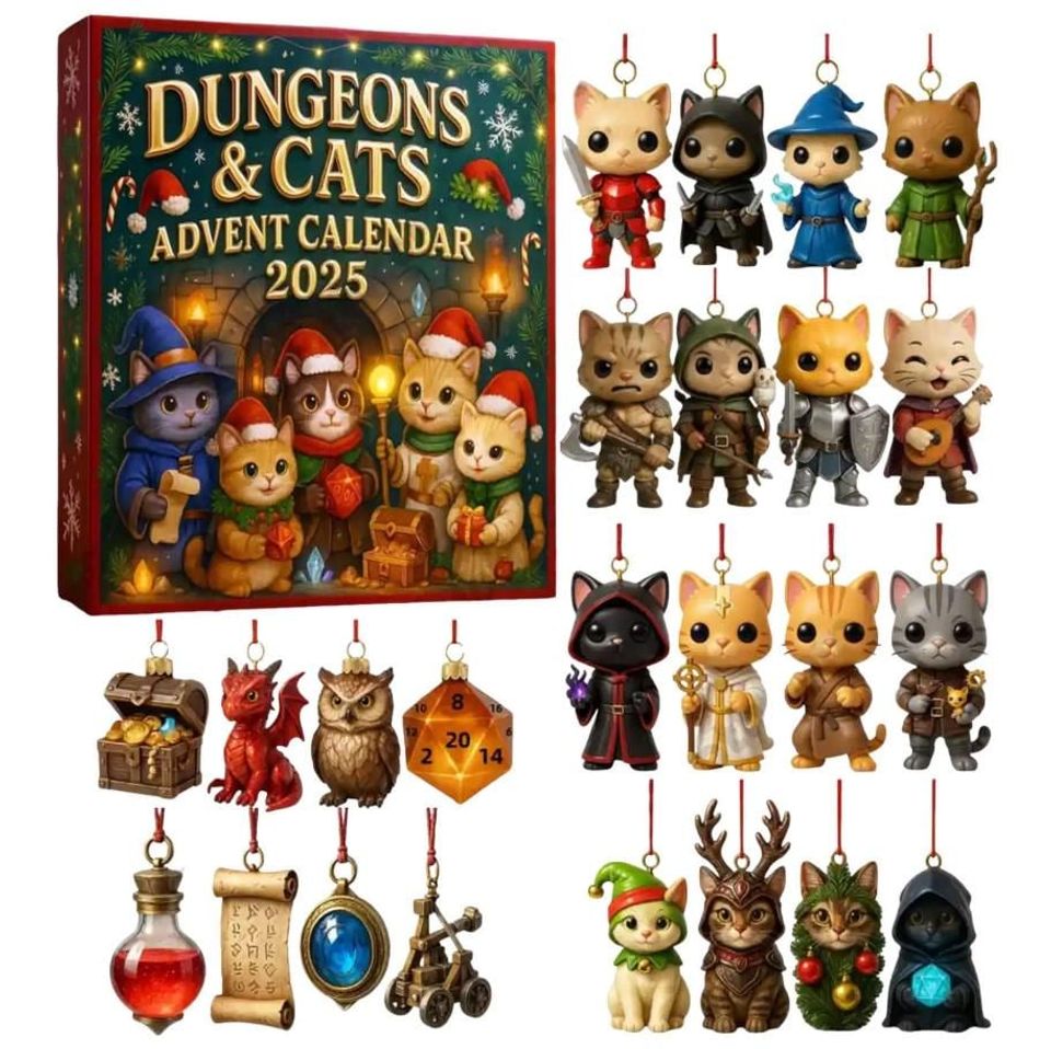 2D Acrylic 2025 Dungeons & Cats Calendar, 24 Days of Surprise Christmas Countdown Calendar