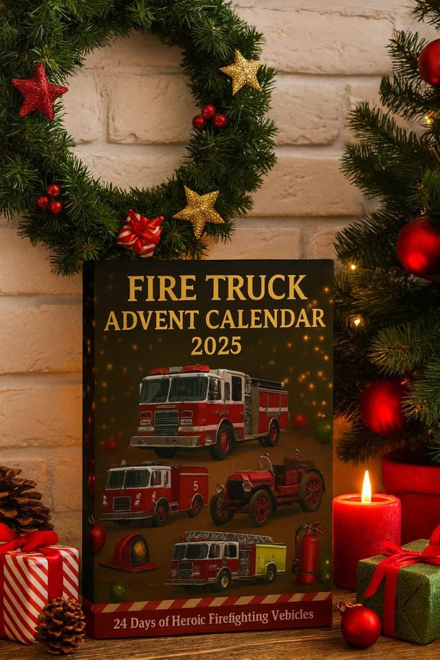 2D Acrylic Fire Truck Advent Calendar 2025, Countdown Fire Truck Blind Box, Christmas Ornament, Fire Truck Advent Calendar