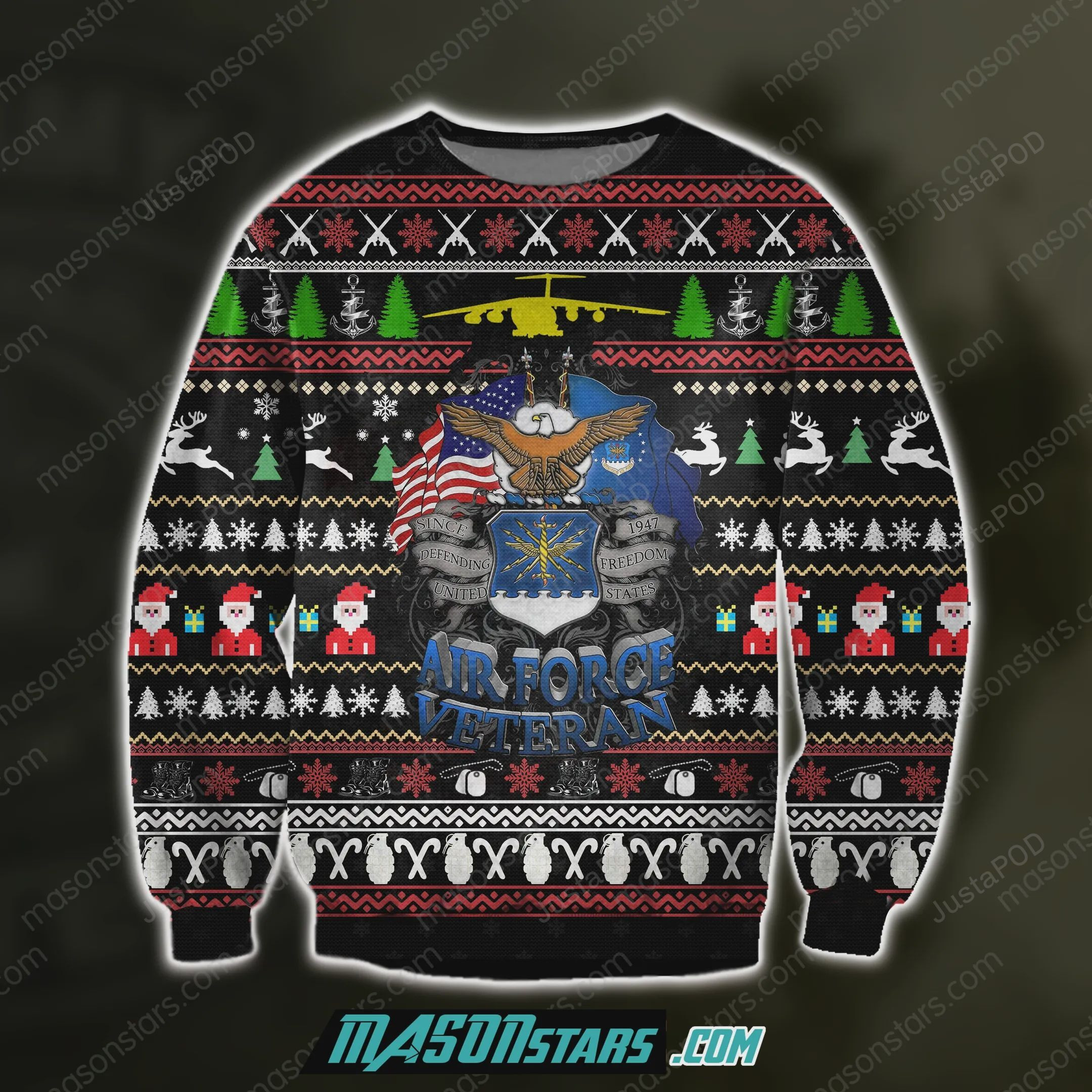 3D Air Force Veteran Ugly Christmas Sweater Adult 3D Funny Matching for family