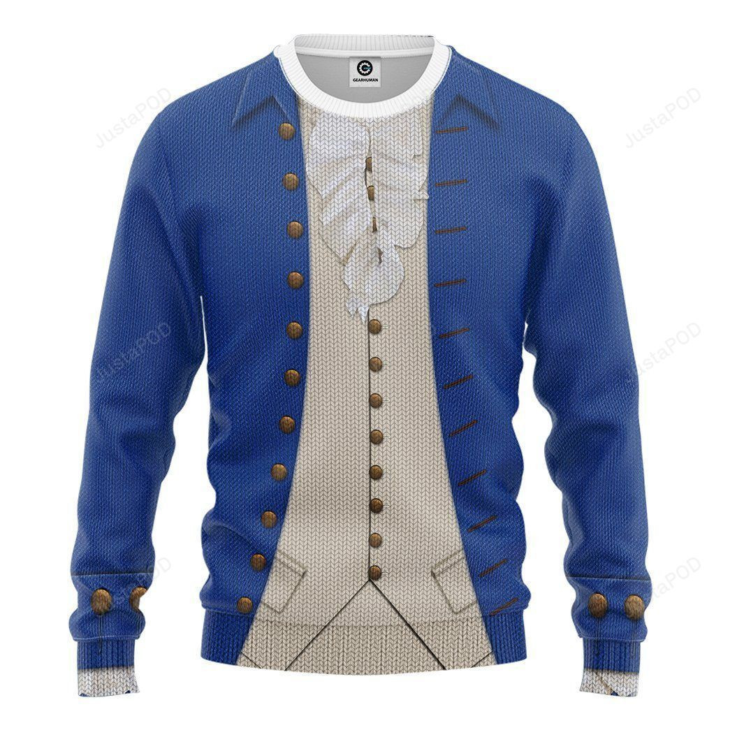 3D Alexander Hamilton Blue Ugly Christmas Sweater Adult 3D Funny Matching for family