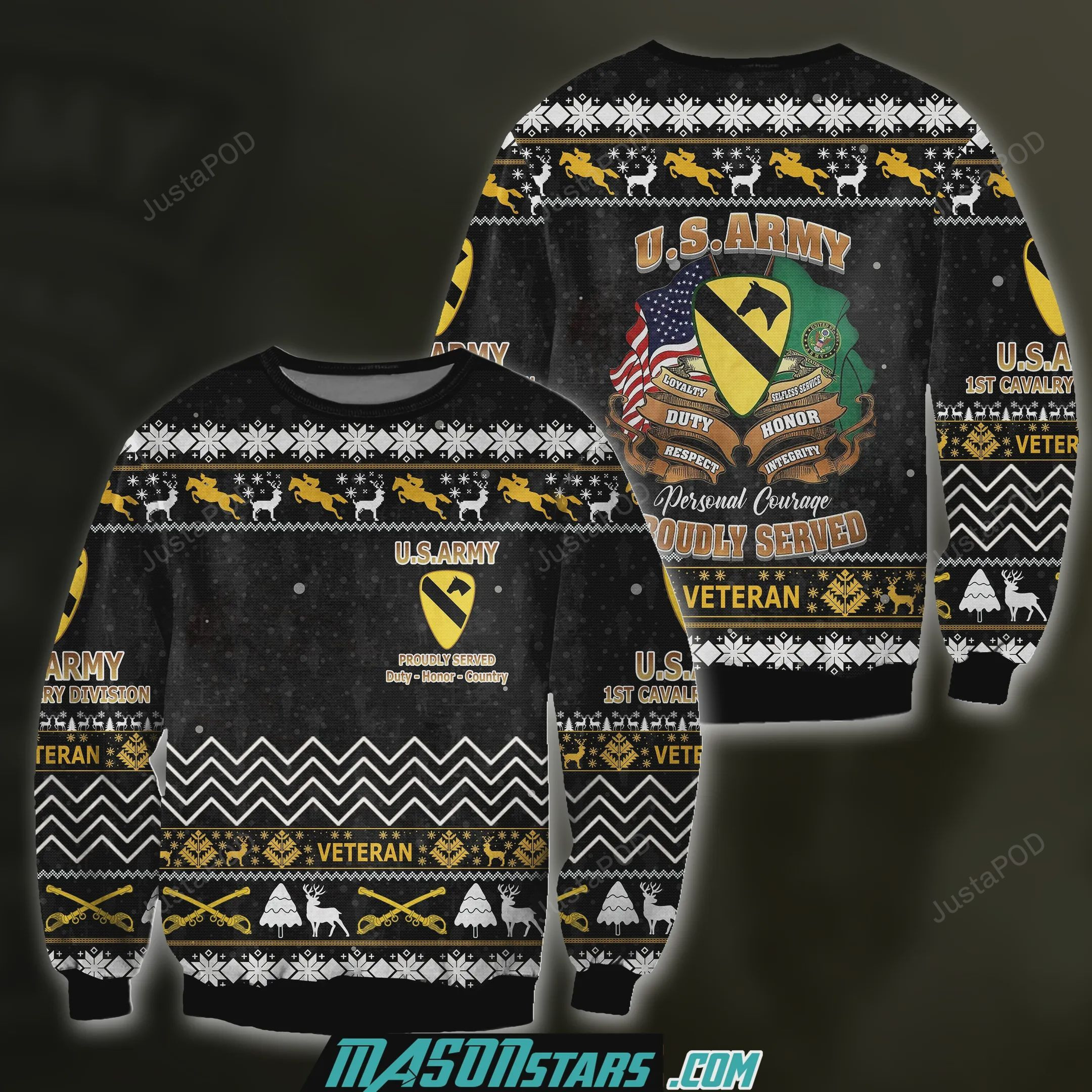 3D All Over 1St Carvalry Division Veteran Ugly Christmas Sweater Adult 3D Funny Matching for family