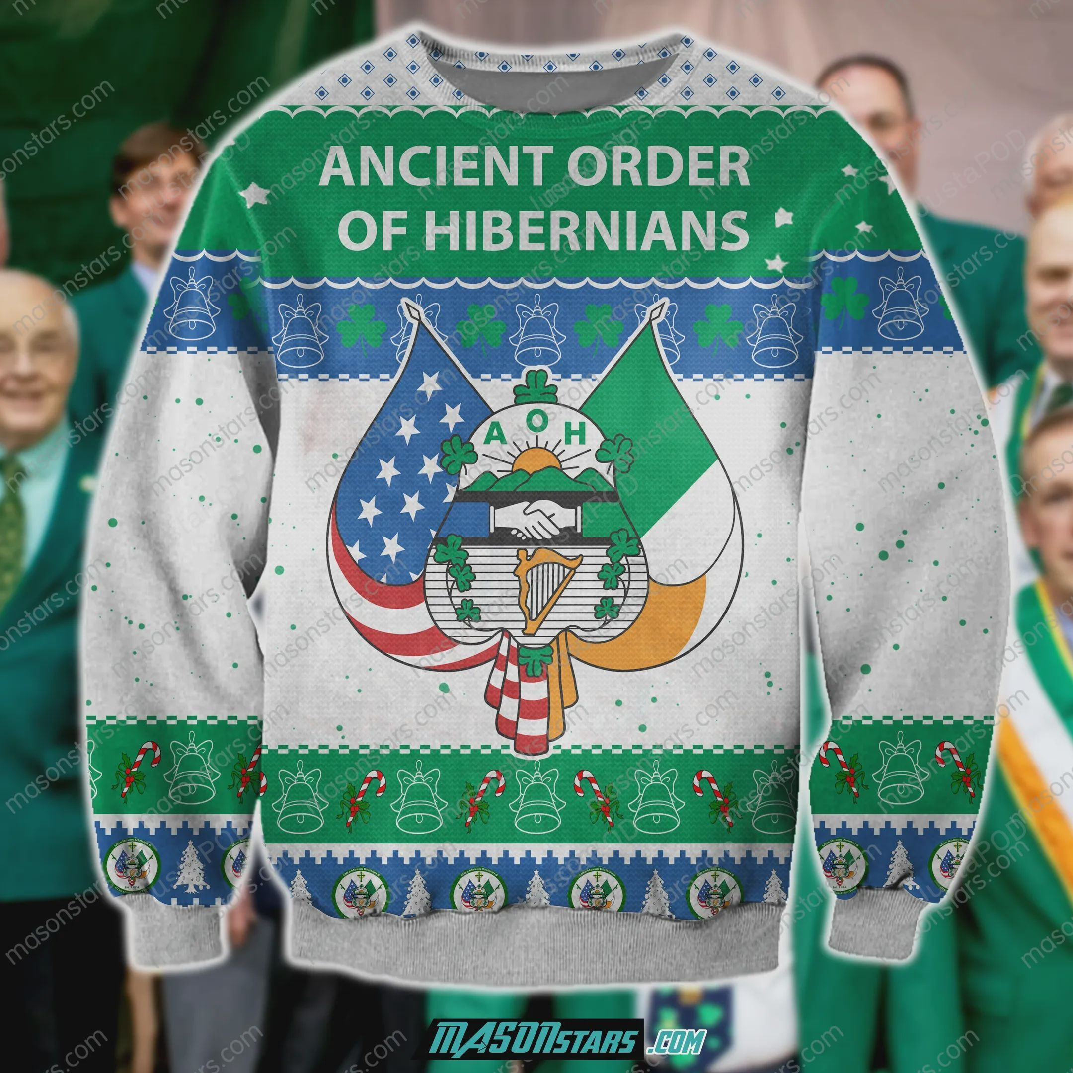 3D All Over Ancient Order Of Hibernians Ugly Christmas Sweater Adult 3D Funny Matching for family