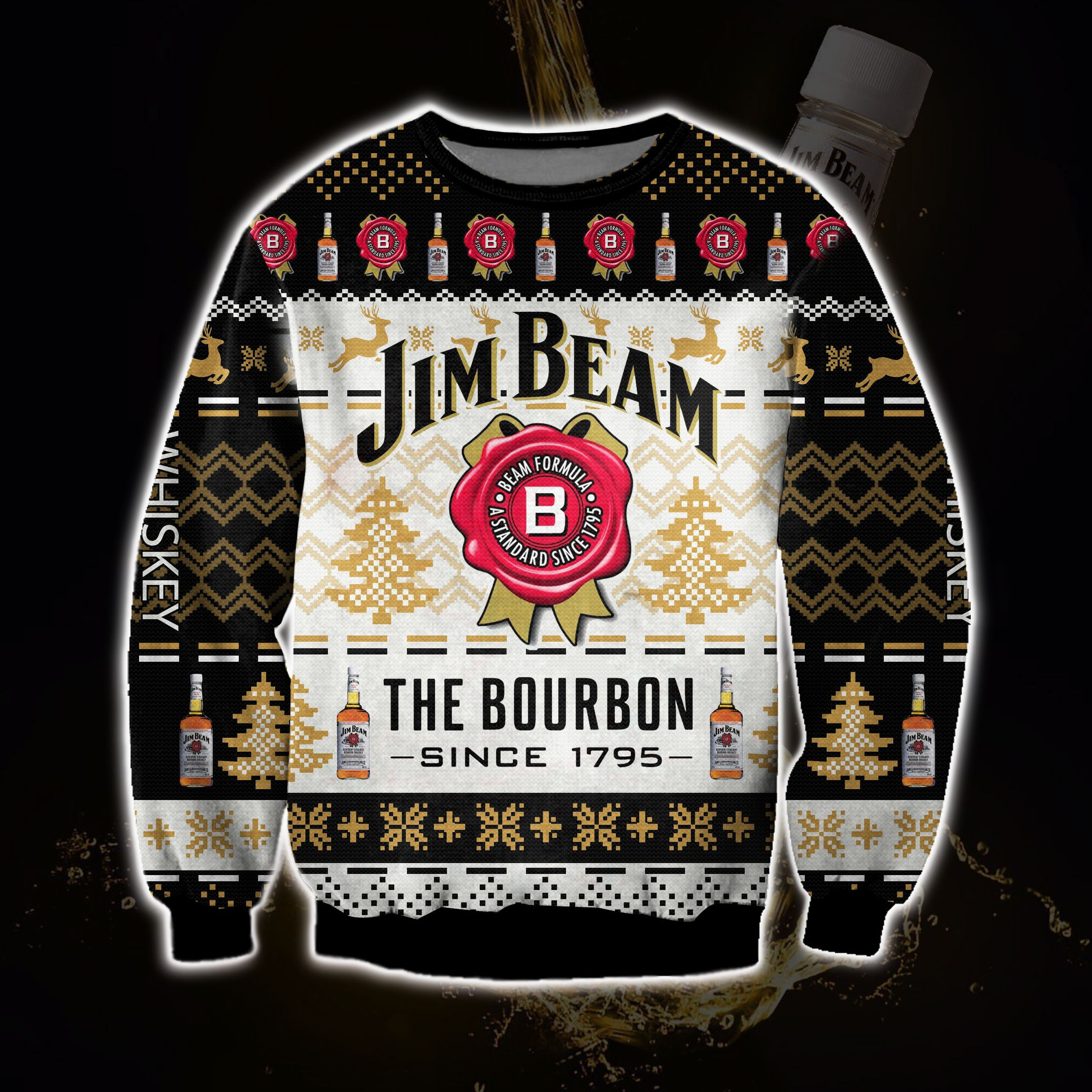 3D All Over Print Jim Beam The Bourbon Since 1795 Ugly Christmas Sweater Adult 3D Funny Matching for family