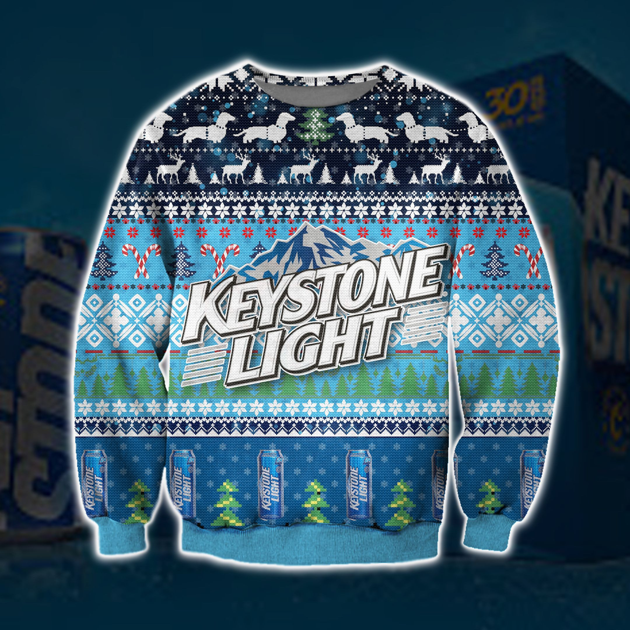 3D All Over Print Keystone Light Beer Ugly Christmas Sweater Adult 3D Funny Matching for family