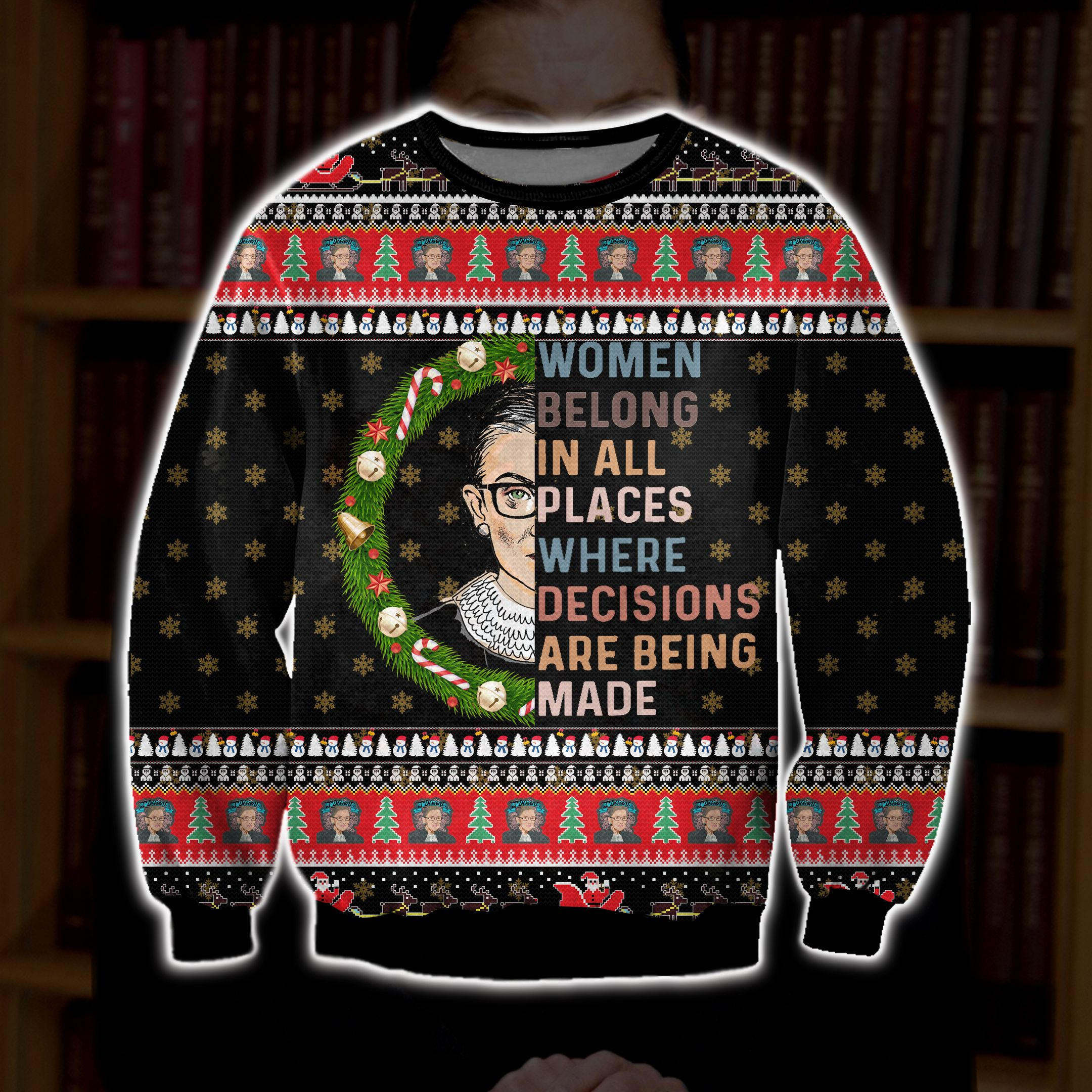3D All Over Print Ruth Bader Ginsburg Ugly Christmas Sweater Adult 3D Funny Matching for family