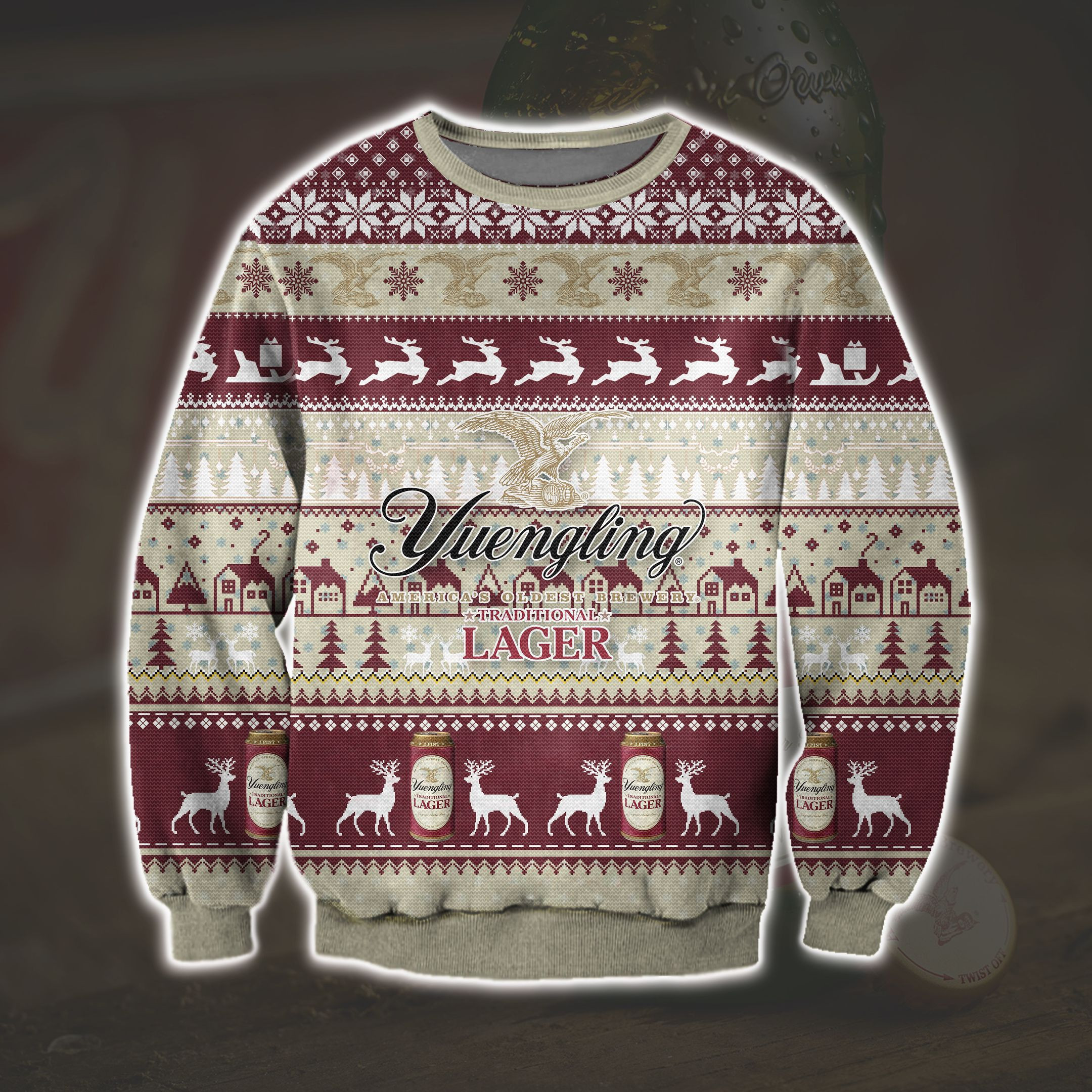 3D All Over Print Yuengling Lager Beer Ugly Christmas Sweater Adult 3D Funny Matching for family
