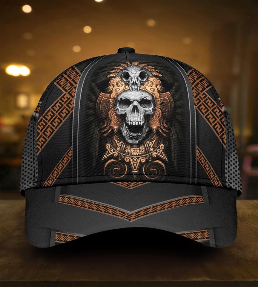 3D All Over Printed Skull Ancient Greek Pattern Classic Cap Hat, Skull Baseball Cap Hat, Skull Cap Trucker Hats Custom Hats Gifts For Men & Women