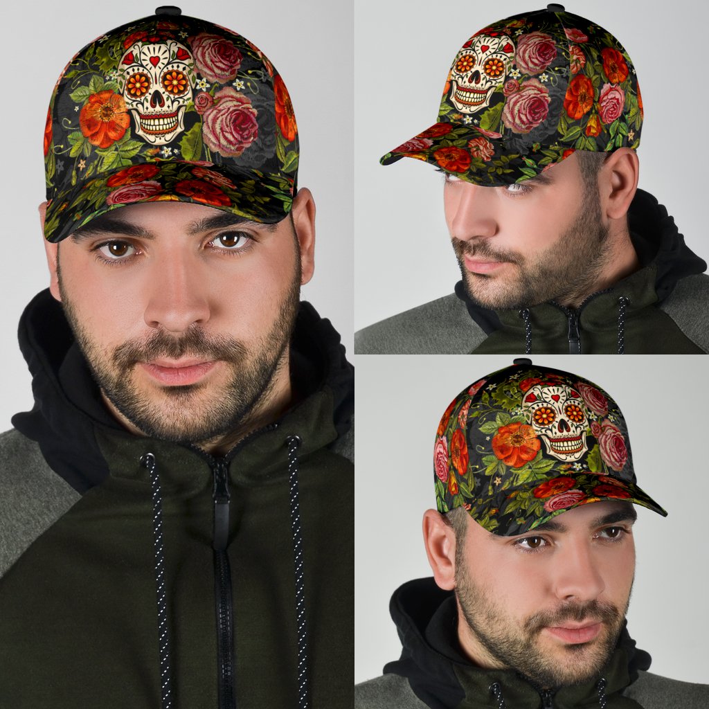 3D Baseball Cap Hat With Skull Flower Patter Skull Cap Hat For Her Women Skull Cap Hat Trucker Hats Custom Hats Gifts For Men & Women